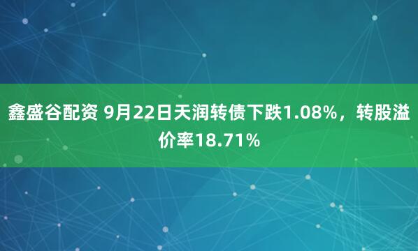 鑫盛谷配资 9月22日天润转债下跌1.08%，转股溢价率18.71%