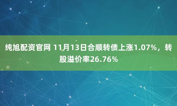 纯旭配资官网 11月13日合顺转债上涨1.07%，转股溢价率26.76%